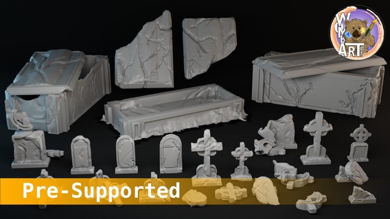 graveyard tombstones crypts set wombart85 stone tombstone crypt building diorama tabeltop base floor ruin pieces terrain 3d print model - Mito3D