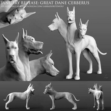 Excelente danés cerbero animal d perro membrete three headed perrito canino salvaje forma compañero familiar 3d print model - Mito3D