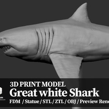 grande tubarão branco - impressão 3d modelo de a arte animais criatura 3d print model - Mito3D