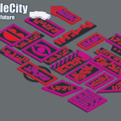 greeblecitybits signs future game toy greebles greeble cyberpunk 3D print model - Mito3D