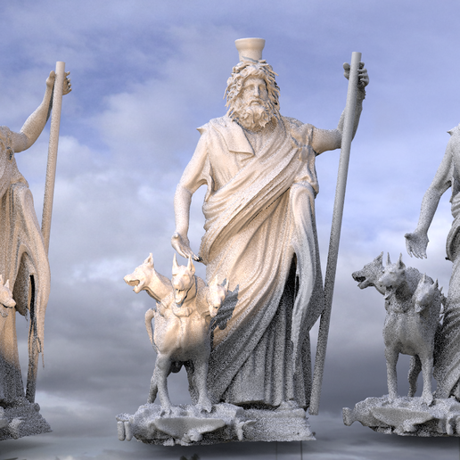 griechisch Statue 3 geleitet Hund 3D print model - Mito3D