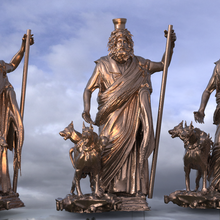 griechisch Statue 3 geleitet Hund 3d print model - Mito3D