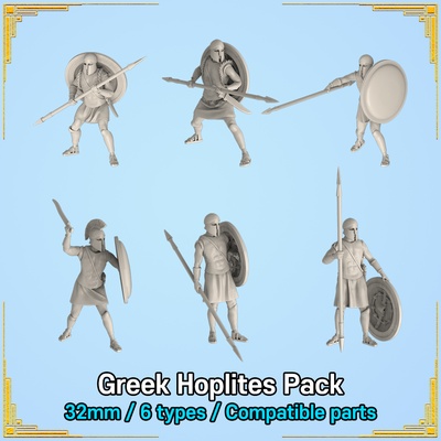 griego hoplitas paquete antiguo ejército figura grecia guerrero miniatura infantería esparta 32mm hoplita helénico arena azul bluesand3d miniaturas figuritas 3d print model - Mito3D