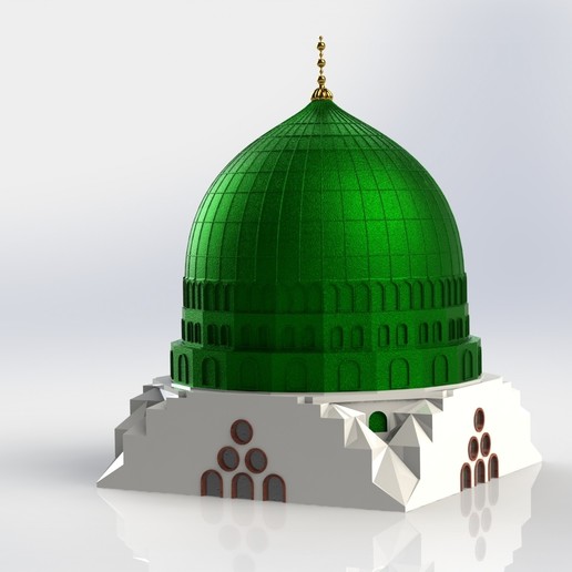 cupola verde profeta muhammad moschea architettura mecanic low poly art 3D print model - Mito3D