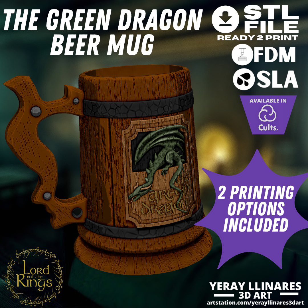 green dragon beer mug lord rings sculpture3d print3d inn decoration home office middle earth fans art 3d model hobbiton cinema fantasy 3D print model - Mito3D