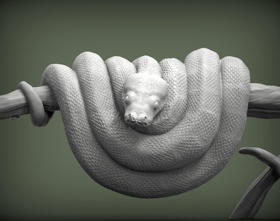verde albero pitone scultura 3d stampa serpente rettile bocca aperta stampato figura animale predatore Stampa creatura realistico pelle natura selvaggia biologia zoologia lucertola 3d print model - Mito3D