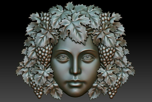 greenlady 3 cnc printing relief milling jewelry artcam art engraving basrelief greenman woodworking walldecor woman lady flora girl head miniatures grape 3d print model - Mito3D