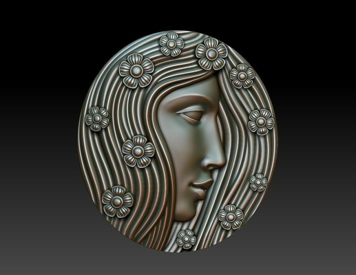 greenlady 5 cnc printing relief decor milling artcam art engraving basrelief woodworking walldecor green woman wooden flora head medalion nature jewelry pendants 3d print model - Mito3D