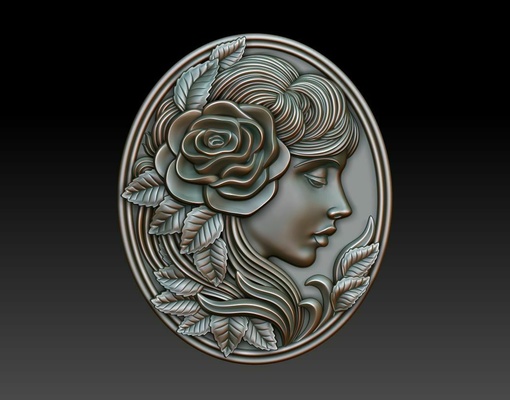 greenlady 9 cnc printing relief decor milling artcam art engraving basrelief woodworking walldecor woman wooden flora head medalion nature pendants rose 3d print model - Mito3D