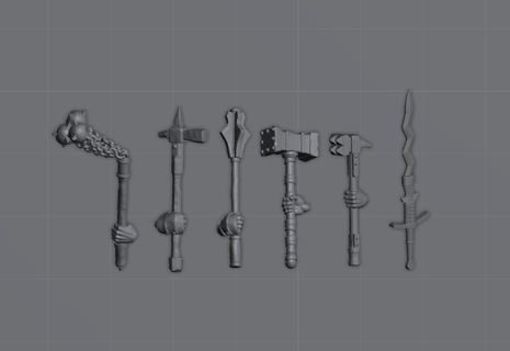 grimdark medieval fantasy weapons set Game hammer sword flail weapon empire fight minis aos 3d print model - Mito3D