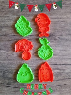 grinch cookie cutters pack x6 christmas kit cutting molds cookies seal stamper 3d print model - Mito3D
