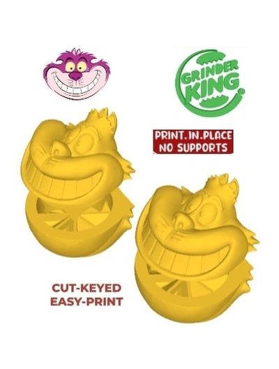 grinder chopper weed cheshire cat cut-keyed grinderking 90x85x65 mm easy print print-in-place supports fdm sla 3d print model - Mito3D