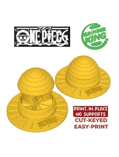 grinder chopper weed luffy hat -one piece- cut-keyed grinderking 125x125x62 mm easy print print-in-place supports fdm sla one-piece marijuana 3d print model - Mito3D
