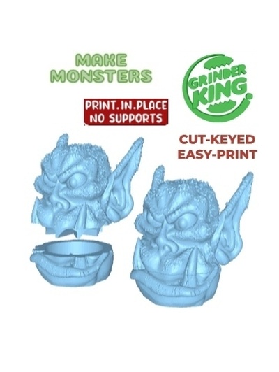 grinder chopper weed orc cut-keyed grinderking 100x90x110 mm easy print print-in-place supports fdm sla 3d print model - Mito3D