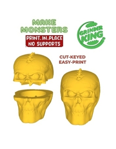 amoladora picador hierba punk skull cut keyed molinillo 85x95x105 mm fácil impresión print in place pecado soportes fdm sla 3d print model - Mito3D