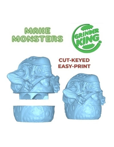 grinder triturador weed aliens cut-keyed grinderking 120x100x100 mm print-in-place easy print fdm sla 3d print model - Mito3D