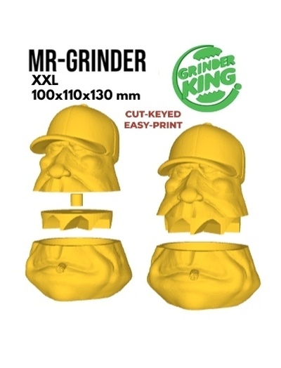 grinder weed crusher mr-grinder xxl cut-keyed grinderking 100x110x130 mm print-in-place easy print fdm sla shredder 3d print model - Mito3D