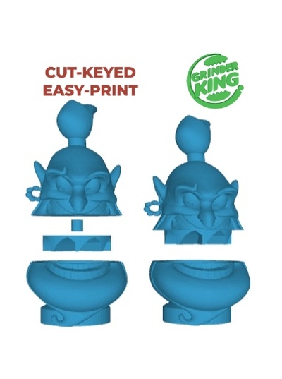 grinder weed genio cut-keyed grinderking 80x85x140 mm print-in-place easy print fdm sla free key ring shredder genius y keychain 3d print model - Mito3D