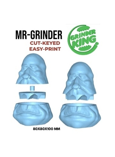 grinder weed mr-grinder cut-keyed grinderking 80x80x100 mm print-in-place easy print fdm sla shredder 3d print model - Mito3D