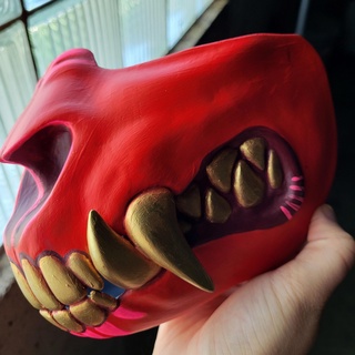 grinning beast half mask monster animal fangs scary face halloween creature cosplay 3d print model - Mito3D
