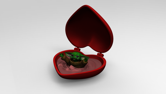amarillo bebé yoda corazón caja + estatua juguete amor babyyoda mandaloriano guerra Galaxias 3d print model - Mito3D