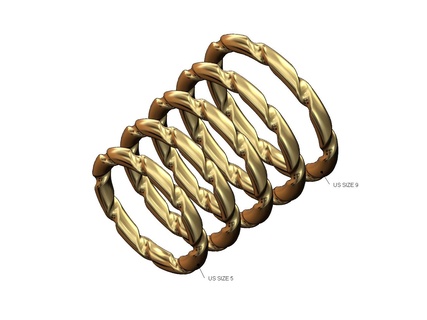 grooved twist motif band us sizes 5to9 3d print model ring jewelry printable gold silver jewellery sterling braided rope wire wave croissant vintag stackable stacker priontable 3d print model - Mito3D