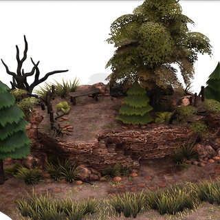 ground seat grass tree scene island 3d model 3d print model - Mito3D