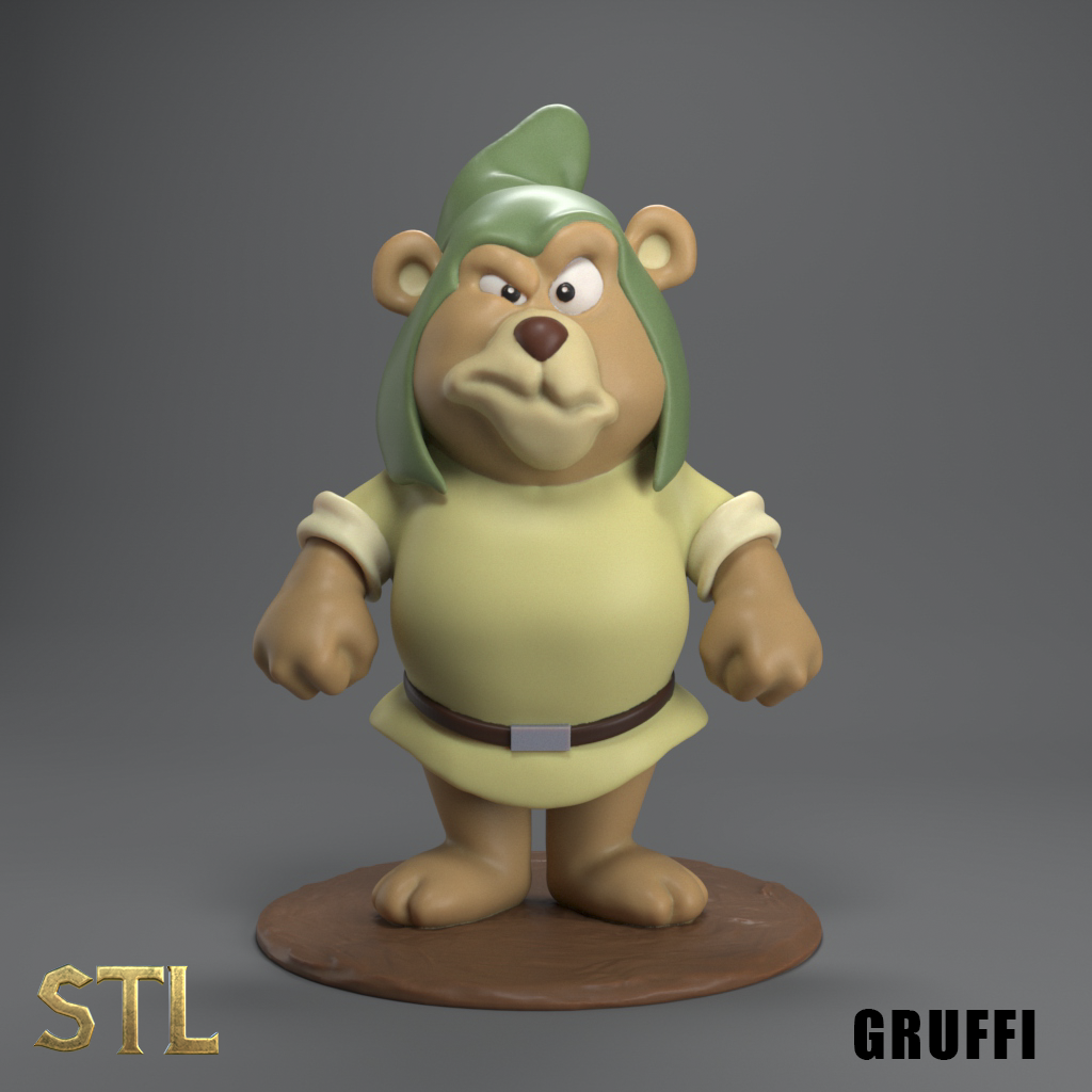 gruffi stl expediente 3dprint 80scartons coleccionable miniaturas caucho osos dibujos animados 3D print model - Mito3D