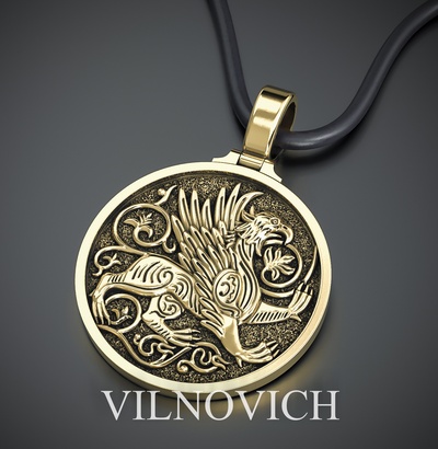 griffon pendentif bijoux monnaie 3d imprimable charme bijoutier culte animaux animal modèle or argent 3d print model - Mito3D