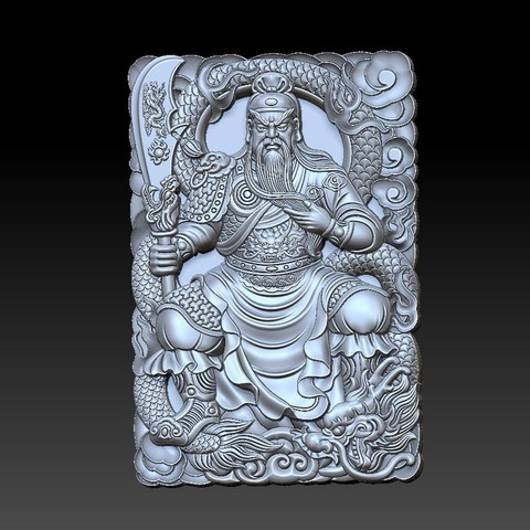 guangong art dragon character historical fighter warrior soldier china chinese oriental traditional cnc 3d bas-relief sculpture statue artcam decorative 3D print model - Mito3D