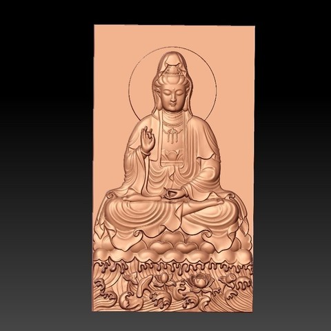 guanyin art buddha religion statue sculpture engraving carving character cnc 3d model mold artcam bodhisattva pendant decoration oriental 3D print model - Mito3D