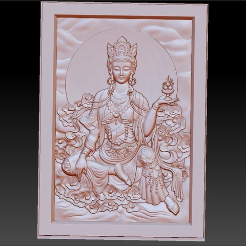 guanyin kuan-yin buda modelo en 3d bas-relief art character portrait statue sculpture engraving girl woman oriental china japan bodhisattva emboss cnc artcam large 3D print model - Mito3D