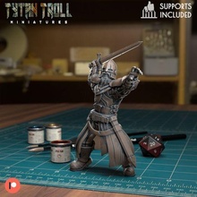 guard reaching - pre-supported game dnd miniature minis dungeons dragons 32mm tytantroll miniatures patreon sword ready 3d print model - Mito3D