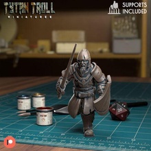 guard running - pre-supported game dnd miniature minis dungeons dragons 32mm tytantroll miniatures patreon sword shield 3d print model - Mito3D