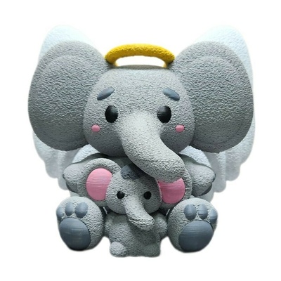 guardian of love mummy elephant angel wings animal decor homedecor art cute family print in place support fuzzy skin kids ornament hires adorable 3d print model - Mito3D