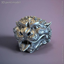 guardion lion vol1 ring jewelry gothic punk rings panther tiger organic gold silver ornament jewel accessories clothing fashion carving medieval ancient chinese rider biker 3d print model - Mito3D