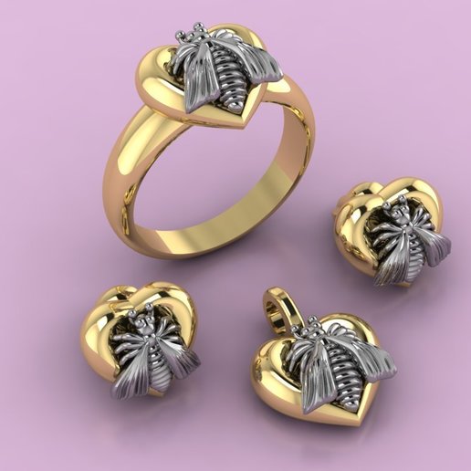 gucci ring Ohrring Halskette bee Schmuck 3d-Druck Modell Anhänger verrückt Hochzeit Silber gem - Armband Juwel gold Wespe die traditionellen Wirbellosen scheint Ohrringe 3D print model - Mito3D