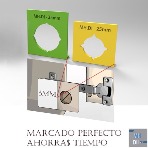 guía marca de bisagras 26 35mm tazón la herramienta bisagra bol fuente máquina molienda fresado 3D print model - Mito3D