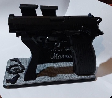 gun stand support 9mm put name - customizable pistol display bersa weapon 9 mm 380 browning armory gunsmith booth 3d print model - Mito3D