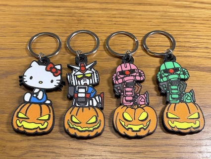 gundam vs hello kitty x halloween pumpkin key chain gundam hello kitty key chain halloween  3d print model - Mito3D