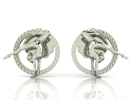 gymnaste boucles d'oreilles bijoux gymnastique acrobate cercle ornement or argent articles 3d print model - Mito3D