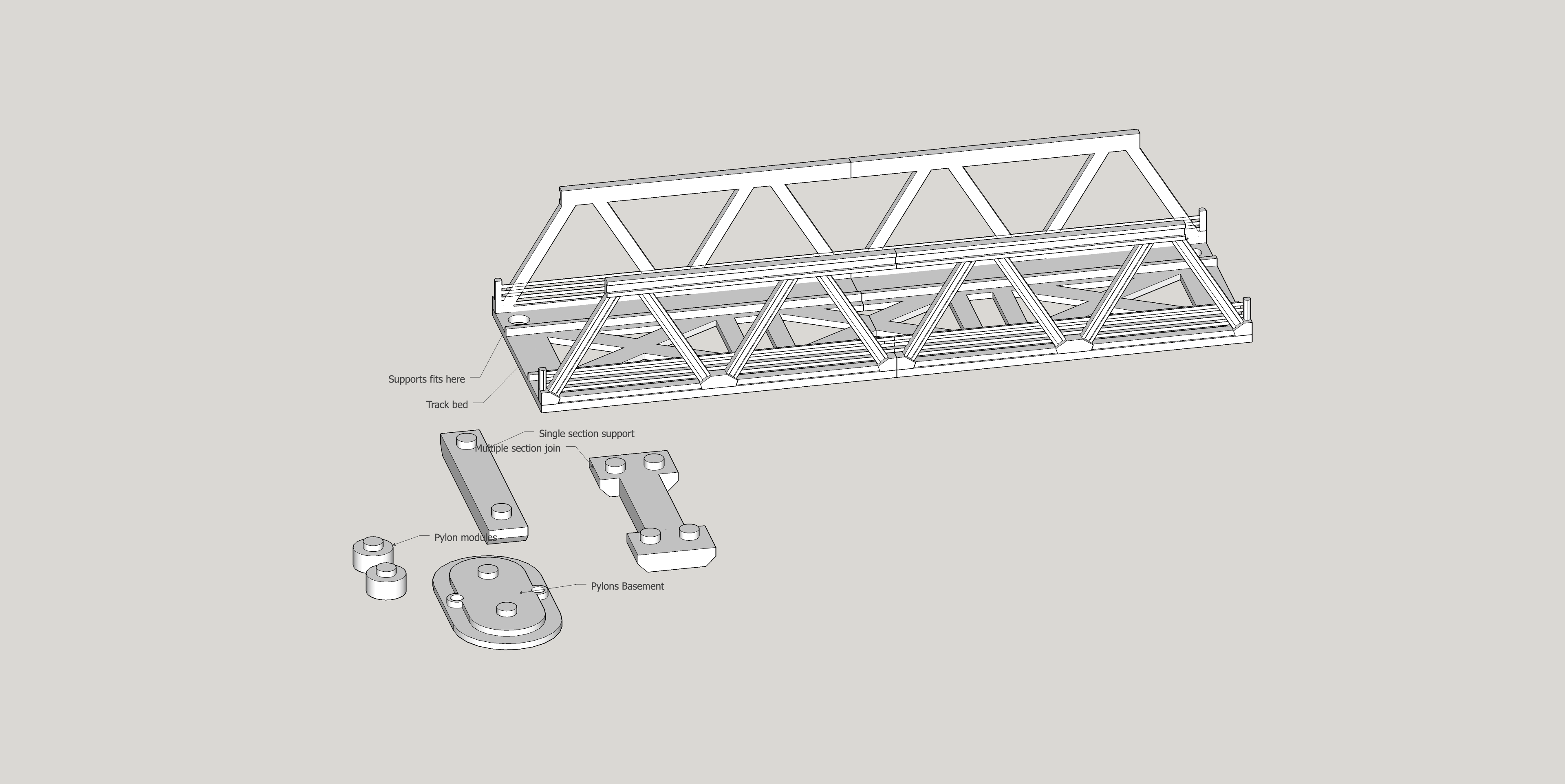 h0 chemin fer poutre pont pistes accessoires 3D print model - Mito3D