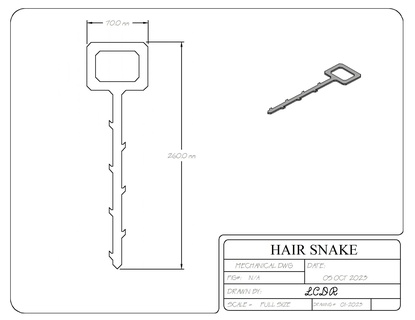 hair drain snake tool clog diy 3d print model - Mito3D