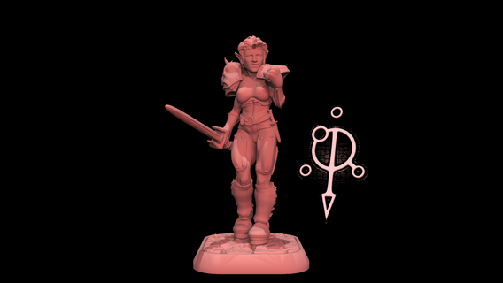 half elf hembra combatiente 01 miniatura mesa ttrpg dnd d fantasía guerrero espada juego rol 3d print model - Mito3D