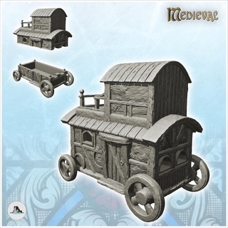 half-timbered caravan wheels rope terrace 9 - medieval feudal old archaic saga 28mm 15mm building architecture tabletop miniatures scenery wargame game terrain house accessories middle age dark rose war traditionnal fantasy european village 3d print model - Mito3D