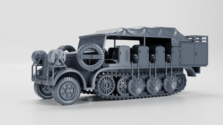 half track sd kfz 7 6 orta flak messtruppkraftwagen almanya ww2 oyun almanca sdkfz sfkfz tank tanklar savaş 28mm reçine 3d yazdır stl araç masaüstü oyunları boltaction zırhlı ölçek minyatür model 3d print model - Mito3D