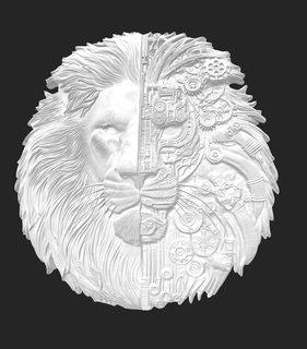 half mechanical lion head wall art high detailed 3d stl model Art print resin badge logo symbol sign magnet keychain 3d print model - Mito3D