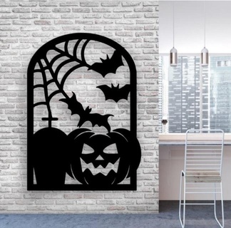 halloween scary pumpkin wall art decor horror festival happy haloween castle grave frame ender 3d print model - Mito3D