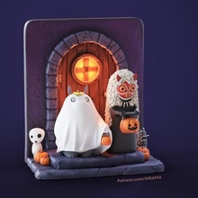 halloween - spooky ghibli diorama art cute chihiro face hirama toy totoro 3d print model - Mito3D