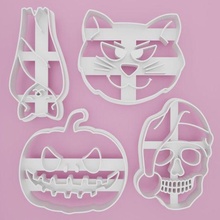 halloween 5 cookie cutter set 4pcs holiday pumpkin jack lantern monster frankenstein cute scary spooky bat skull bones ghost 3d print model - Mito3D